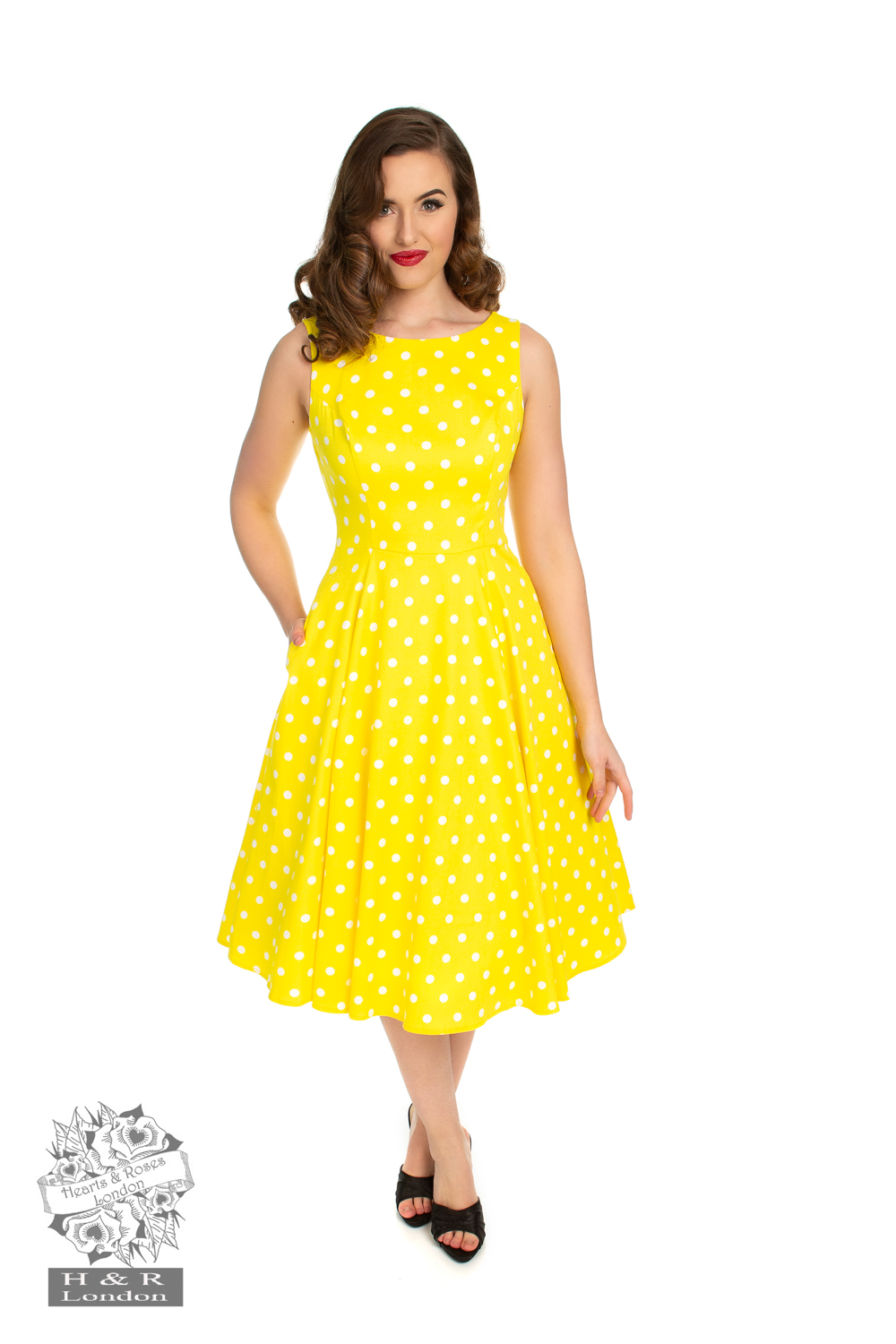 Cindy Polka Dot Swing Dress in Yellow